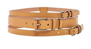 Michael Kors Double-Wrap Tan Leather Belt with Silver Buckles thumbnail 1