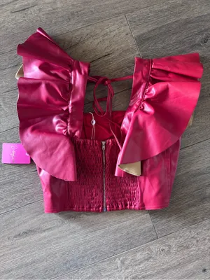 Buddy Love Erin Vegan Leather Top in Crimson Size S NWT thumbnail 2
