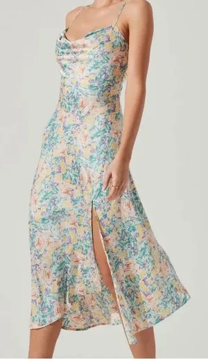 Astr The Label Gaia Floral Midi Flowy Strappy Sleeveless Slit Lined Dress XS thumbnail 1
