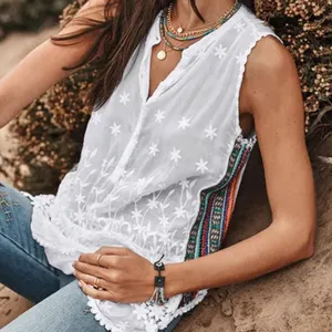 Johnny Was Malin Tank In White sz L crochet side embroidered‎ laces panel thumbnail 4