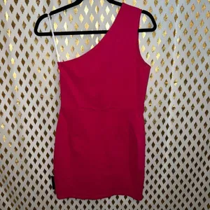 NWT Lulus Down to Party Hot Pink One-Shoulder Cutout Bodycon Mini Dress with sli thumbnail 4