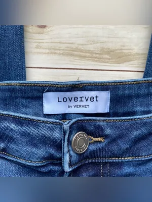 Vervet denim jeans dark wash stretch straight leg crop ankle length distressed thumbnail 3
