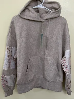 NEW Altar’d State AS Revival Oatmeal Patchwork Floral Pullover Hoodie Size XS thumbnail 1