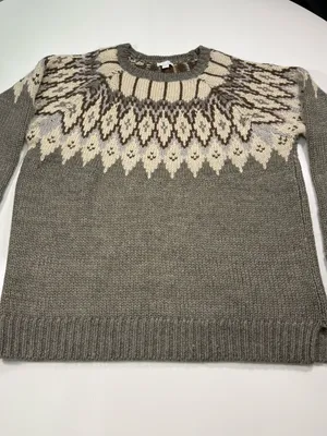J. Jill Wool Blend Brown and Cream Fair Isle Crewneck Sweater Size XL thumbnail 2
