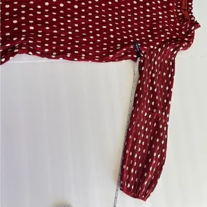 Lulus Pleat to Meet You Wine Red Polka Dot Long Sleeve Shift Dress LARGE‎ thumbnail 10
