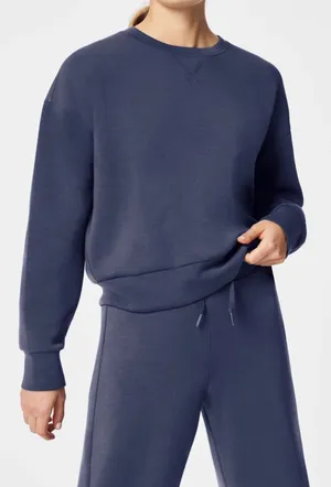 Spanx AirEssentials Dark Storm Blue Grey Crew Neck Sweatshirt Womens Large thumbnail 1