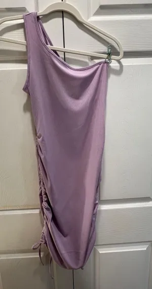 Lilac One Shoulder Ruched Mini Dress thumbnail 2