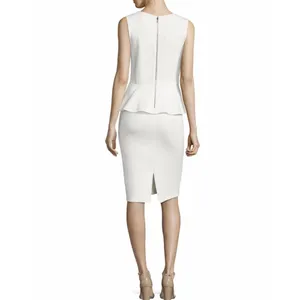 Alice + Olivia Isaac Peplum Sheath Dress Neutral Workwear Office Cocktail Sz S thumbnail 3