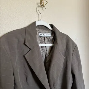 Zara Belted‎ Plaid Blazer Coat Sz Large Brown Grey thumbnail 3