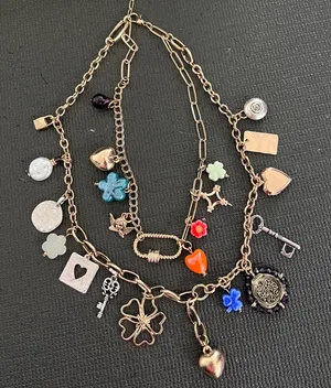 Free People 🍀Gold Charm Necklace with Multicolor Accents thumbnail 1