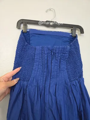 By Anthropologie Cotton Poplin Strapless Midi Dress Blue thumbnail 7