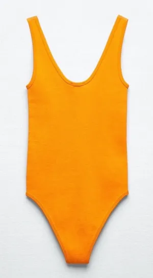 ZARA Orange Ribbed Body Suit thumbnail 3
