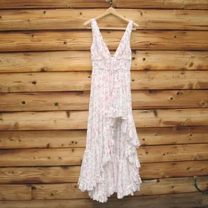 MAC DUGGAL White Multicolor Floral Print Sleeveless Ruffled High-Low Gown thumbnail 6
