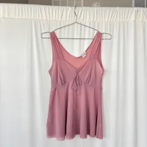 2000s Vintage Sweet Pea by Stacy Frati Pink Mesh Tie Front Babydoll Top Medium thumbnail 9