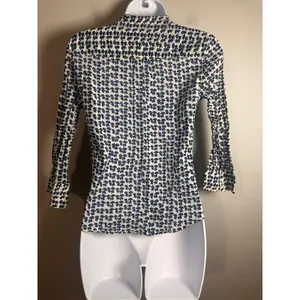 J.Crew Mushroom Print Pintuck Pleated Button‎ Front Blouse Navy White Y2K 82254 thumbnail 4