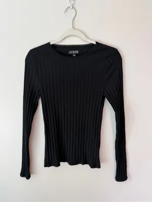 J. Crew Pointelle Ribbed Crewneck Long Sleeve T Shirt Scallop Trim Medium thumbnail 4