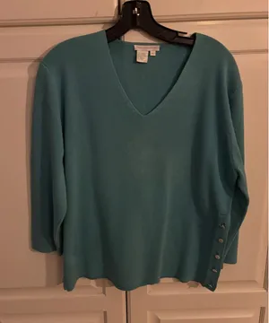 Mark Fore & Strike Women's XL Turquoise V Neck Knit‎ Sweater w/ Button Detail thumbnail 1