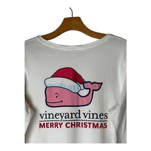 Vineyard Vines Shirt‎ Women Medium White Long Sleeve Christmas Whale Pocket Tee thumbnail 7