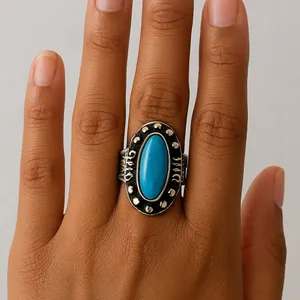 Vintage Silver Turquoise Statement Ring thumbnail 1