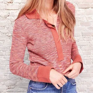 NWT Free People Making Memories Cropped Henley Sweater Size Medium Terra Cotta thumbnail 1
