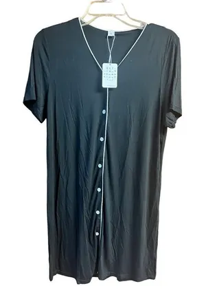 🔥5/20🔥 Swomoa Button down Nightshirt Sz S NWT Black thumbnail 1