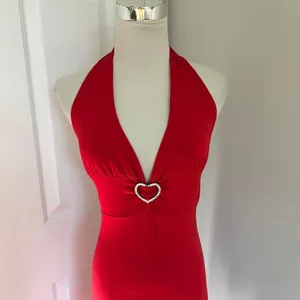 Y2k Red Lipstick Heart Asymmetrical Halter Neck Midi Dress thumbnail 2