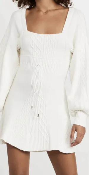 Free People Emmaline Sweater Dress Ivory Cable Knit Open Back NWT L thumbnail 1