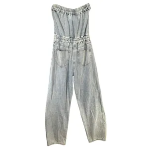 The Post Strapless Denim Jumpsuit S Light Wash Button Front Wide Leg‎ Y2K thumbnail 4
