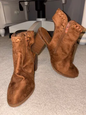 Women’s Suede Peep-Toe Block Heel Ankle Boots - Brown thumbnail 1