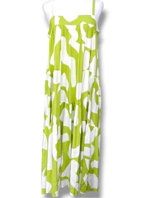 Anthropologie Abel the Label Bright Citron Abstract Tiered Maxi Dress EUC Size S thumbnail 5