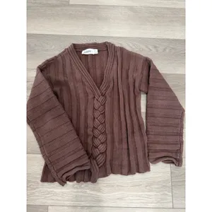 Anthropologie Sovere Chocolate Laced Knot Fisherman Sweater Oversized XS thumbnail 2