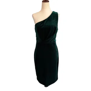 Lulus Emerald Green Velvet One Shoulder Mini Dress Pleated Bodice‎ D1582 Medium thumbnail 5