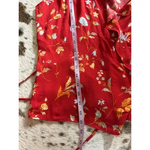 Reformation Clemence Crepe Wrap Top Red Floral Ruffle Size 10 thumbnail 8