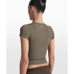 Nike Skims Ribbed Seamless Short Sleeve Top Dusty Oakmoss / Dune Size Medium thumbnail 2