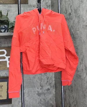 Puma Womens Mesh Front Athletic Cropped Hoodie Sweatshirt Red Orange XL thumbnail 1