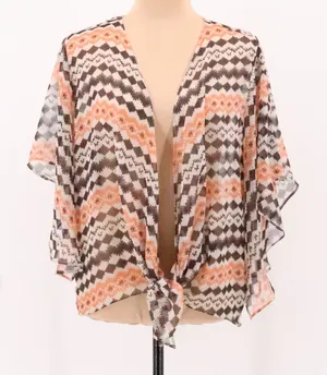 Southwestern Print Sheer Kimono Size S Lightweight Tie Front Cover Up Geometric thumbnail 1