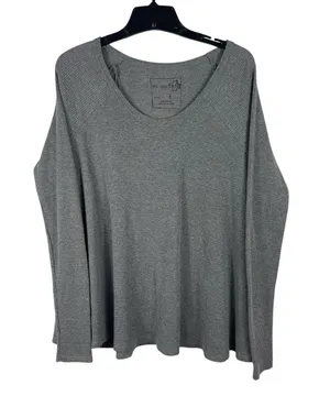 Free People We The Free Waffle Knit Thermal Top Womens L Gray Oversized Slouchy thumbnail 1