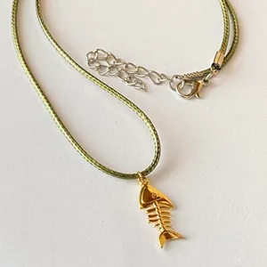 Handmade gold tone stainless steel fish boho funky chic simple necklace🌀🐟 thumbnail 6