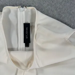 St. John Ruffle Sleeveless Blouse Women's Large Ivory Round Neck Zipper Career thumbnail 6
