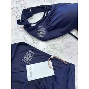 New Quince Deep Navy Italian V Neck Bikini Top & High Rise Bottom Set Size Large thumbnail 3