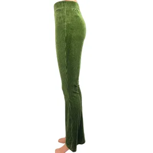 Shein Green Solid Velvet Velour Rib Flare Leggings Bell Bottom Yoga Pants Size 4 thumbnail 2