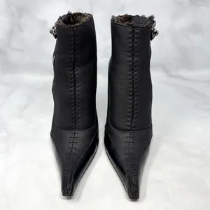 Giuseppe Zanotti Vicini Vintage Y2K Shearling Zip Pointed Ankle Booties Black 36 thumbnail 7