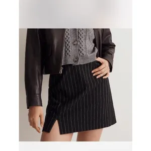 Madewell Size 8 Black Pinstripe Mini Skirt Front Slit Tailored Preppy Office Y2K thumbnail 2