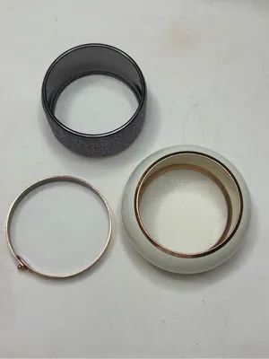 3 Pc Statement Bracelet Set Cream Acrylic Bangle Glitter Cuff Rose Gold Band Lot thumbnail 2