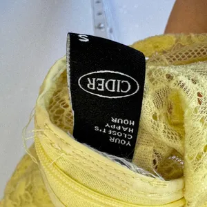 Cider Yellow Floral Lace Puff Sleeve Crop Top Sweetheart Neck Size S Coquette thumbnail 6
