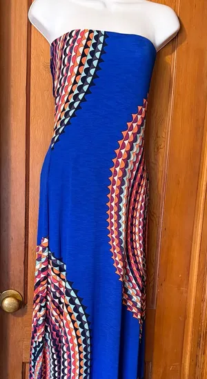 Xhilaration Strapless Royal Blue Maxi Dress with Multicolor Chevron Panels thumbnail 1