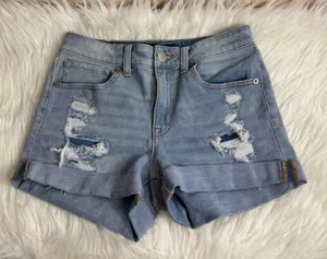 AEROPOSTALE HIGH RISE‎ MIDI Distressed Denim Shorts Light Wash Womens Size 6 thumbnail 1