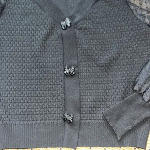 J. Ing Bow Button Cardigan Black Size XS thumbnail 3