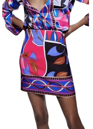 Zara Short Skirt With Print Multicolored Size Small thumbnail 1