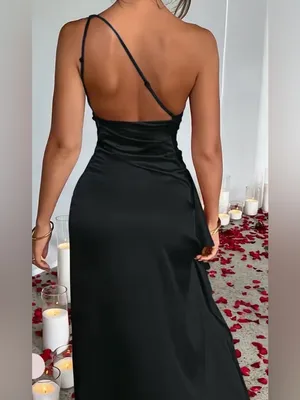 Oysho NWT Size Medium Sexy One Shoulder Brown Maxi Dress Formal Dance‎ Date Night thumbnail 2